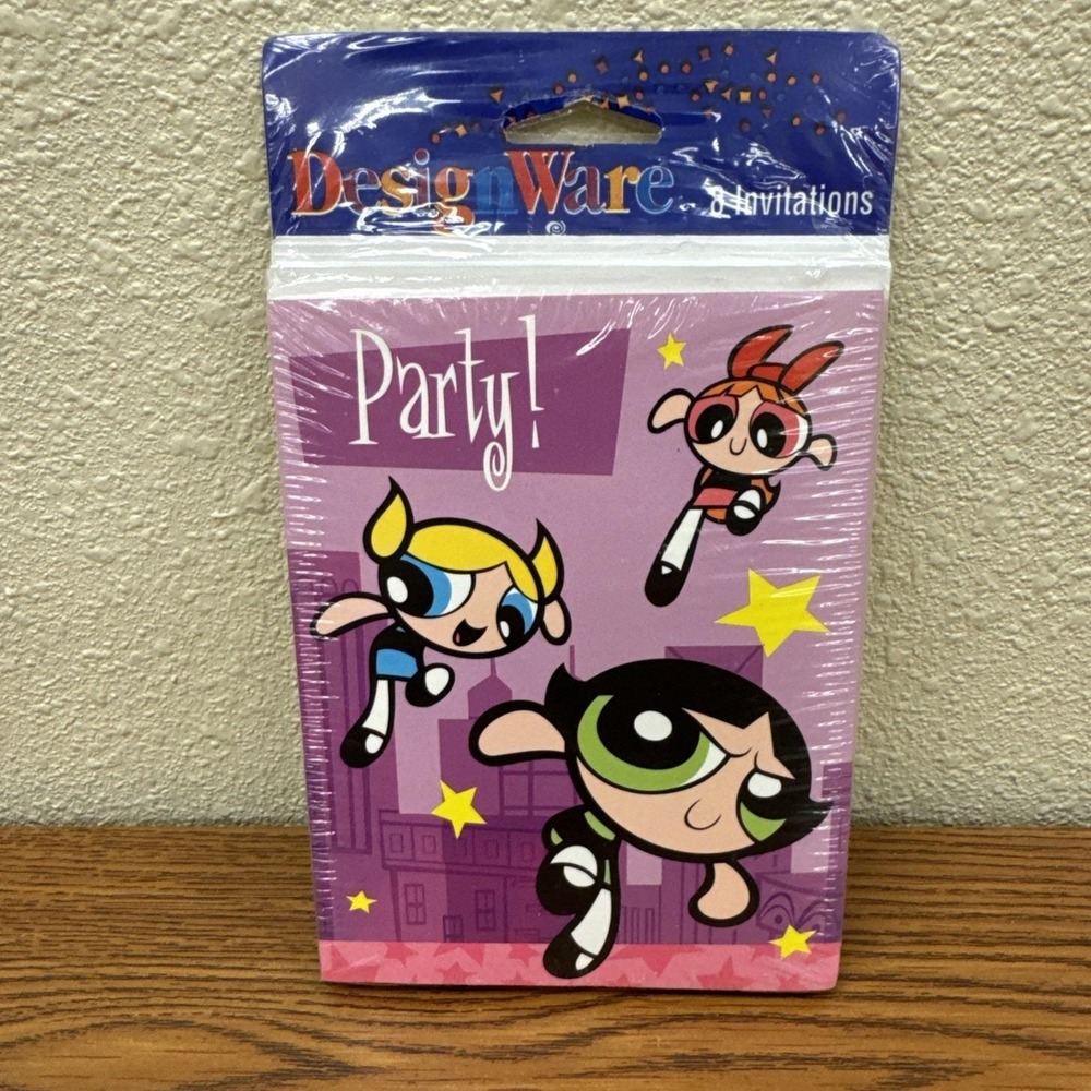 NOS Vintage Pack Of 8 Power Puff Girls Birthday Party Invitations & Envelopes